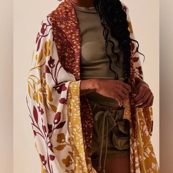 Free People Kimono Top Women One Size Open Front Duster Floral Marley Boho P - Picture 4 of 9
